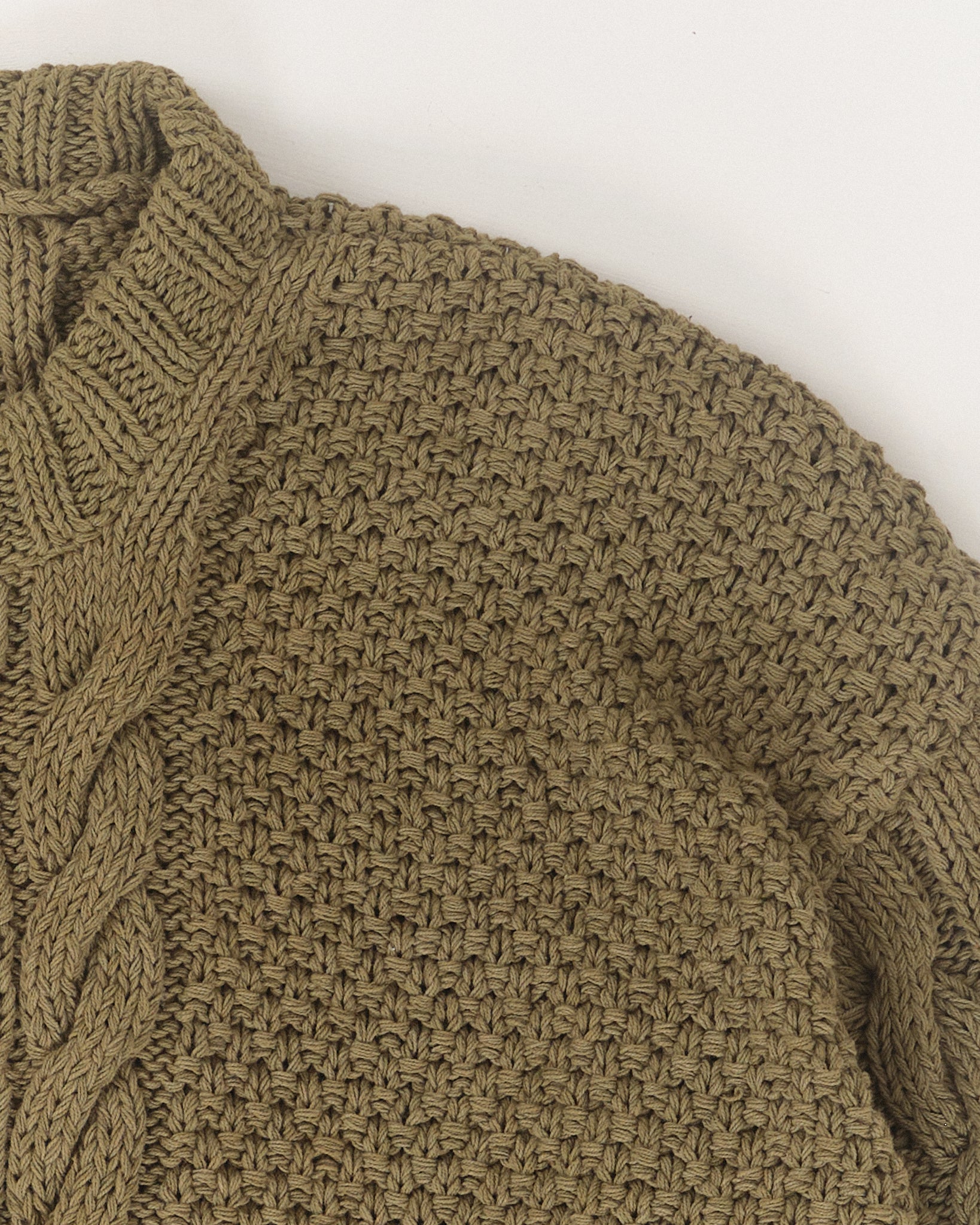 Cable Knit Jumper - Olive Darn-Knit