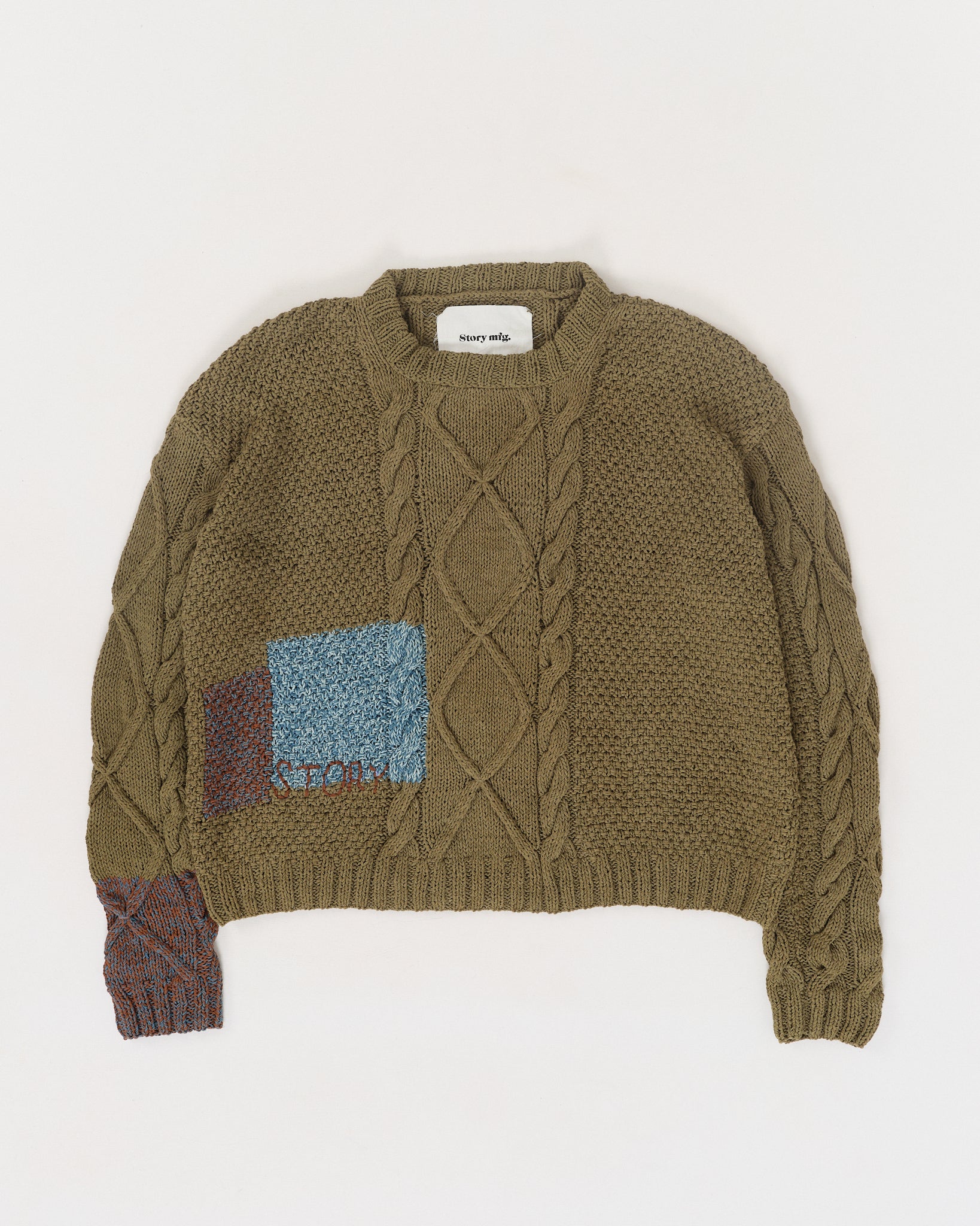 Cable Knit Jumper - Olive Darn-Knit