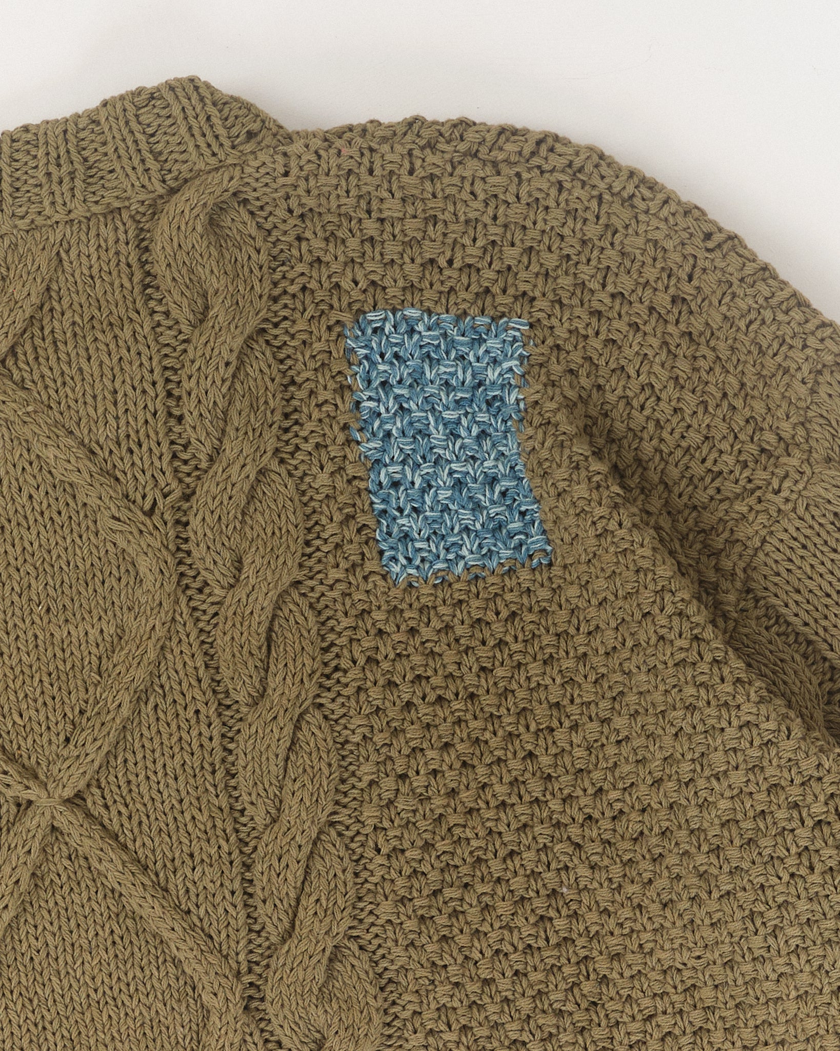 Cable Knit Jumper - Olive Darn-Knit