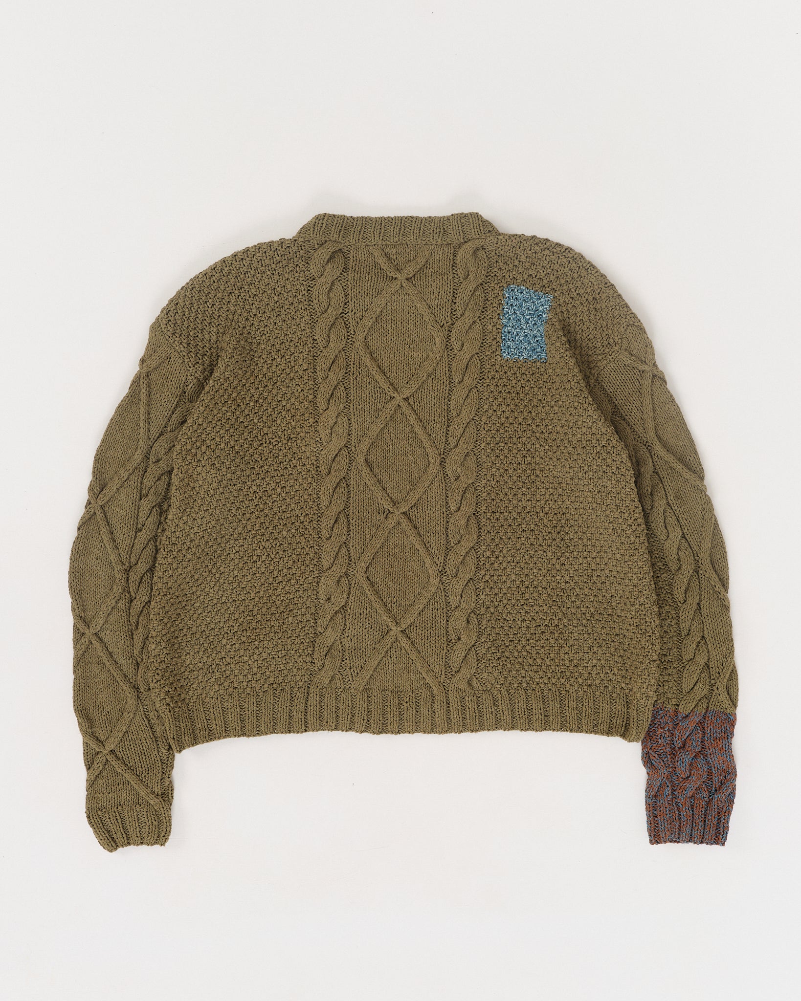 Cable Knit Jumper - Olive Darn-Knit