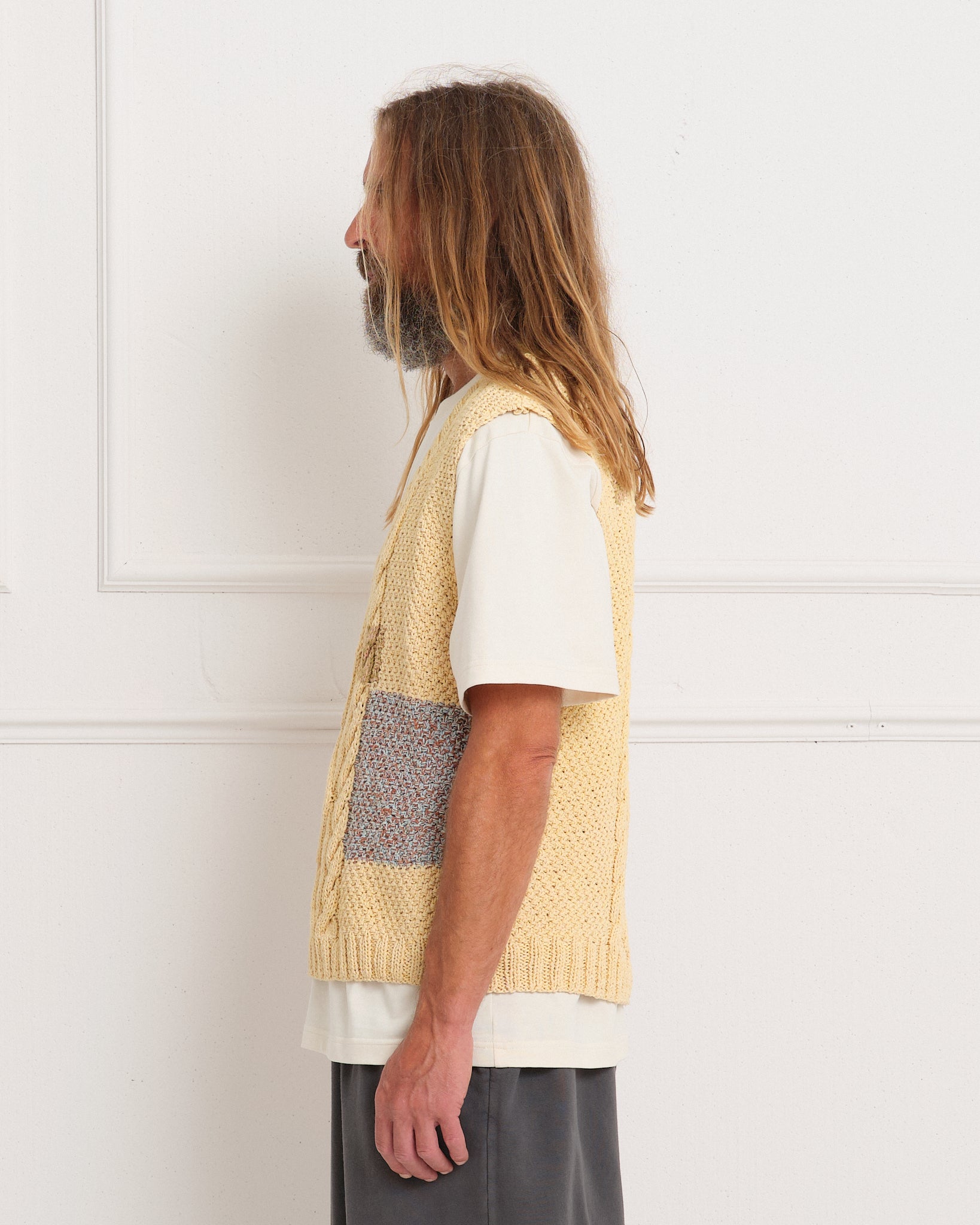 Cable Knit Vest - Yellow Darn-Knit