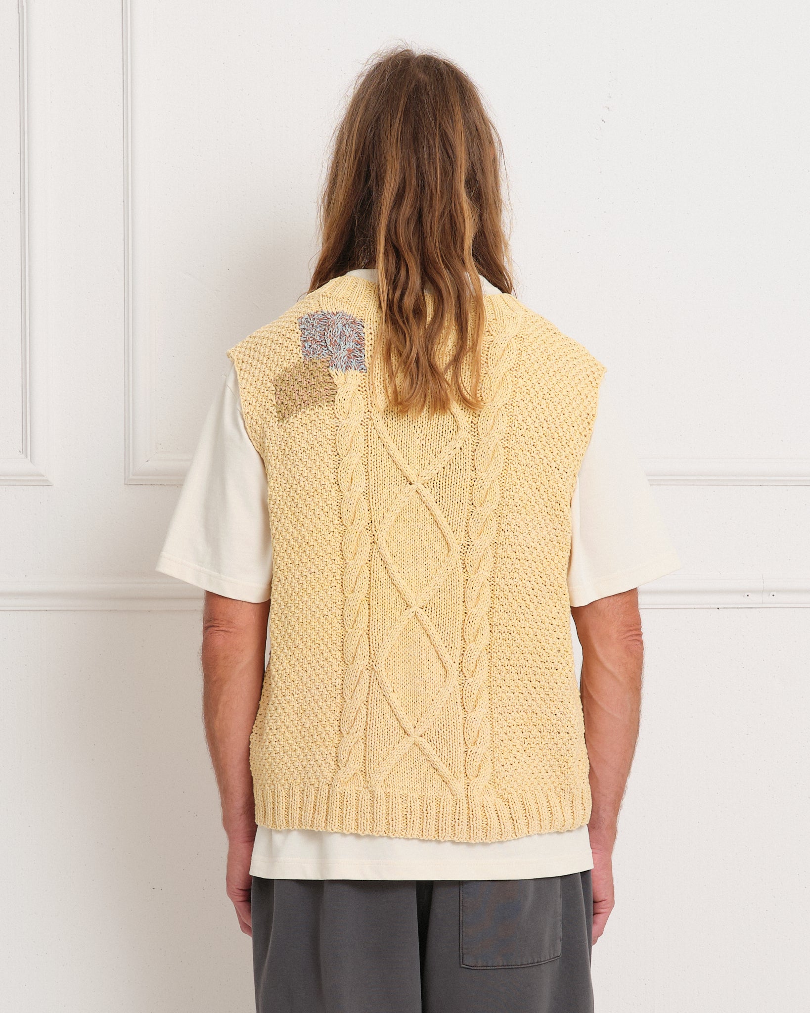 Cable Knit Vest - Yellow Darn-Knit