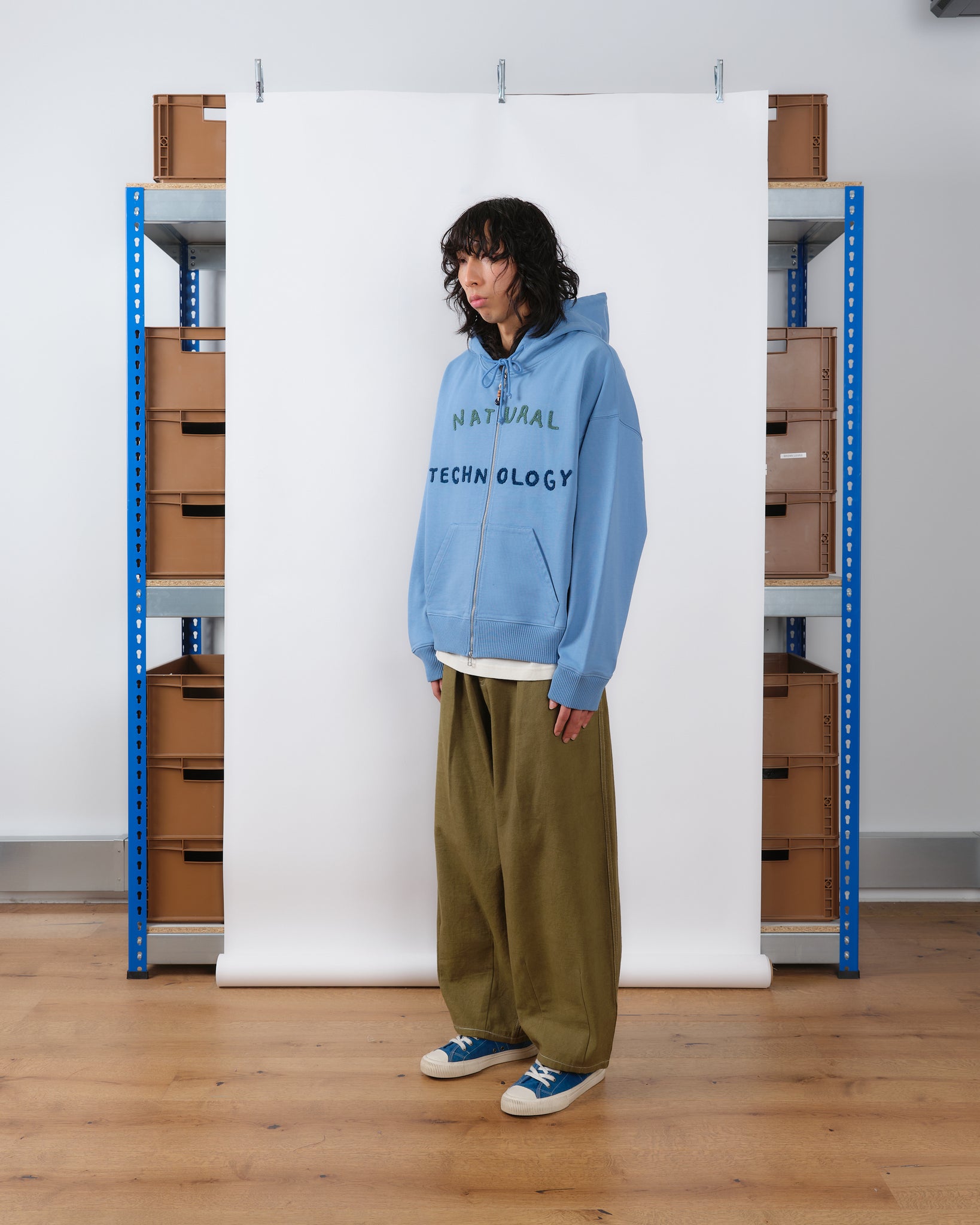 Geo Zip Hoodie - Mid Indigo