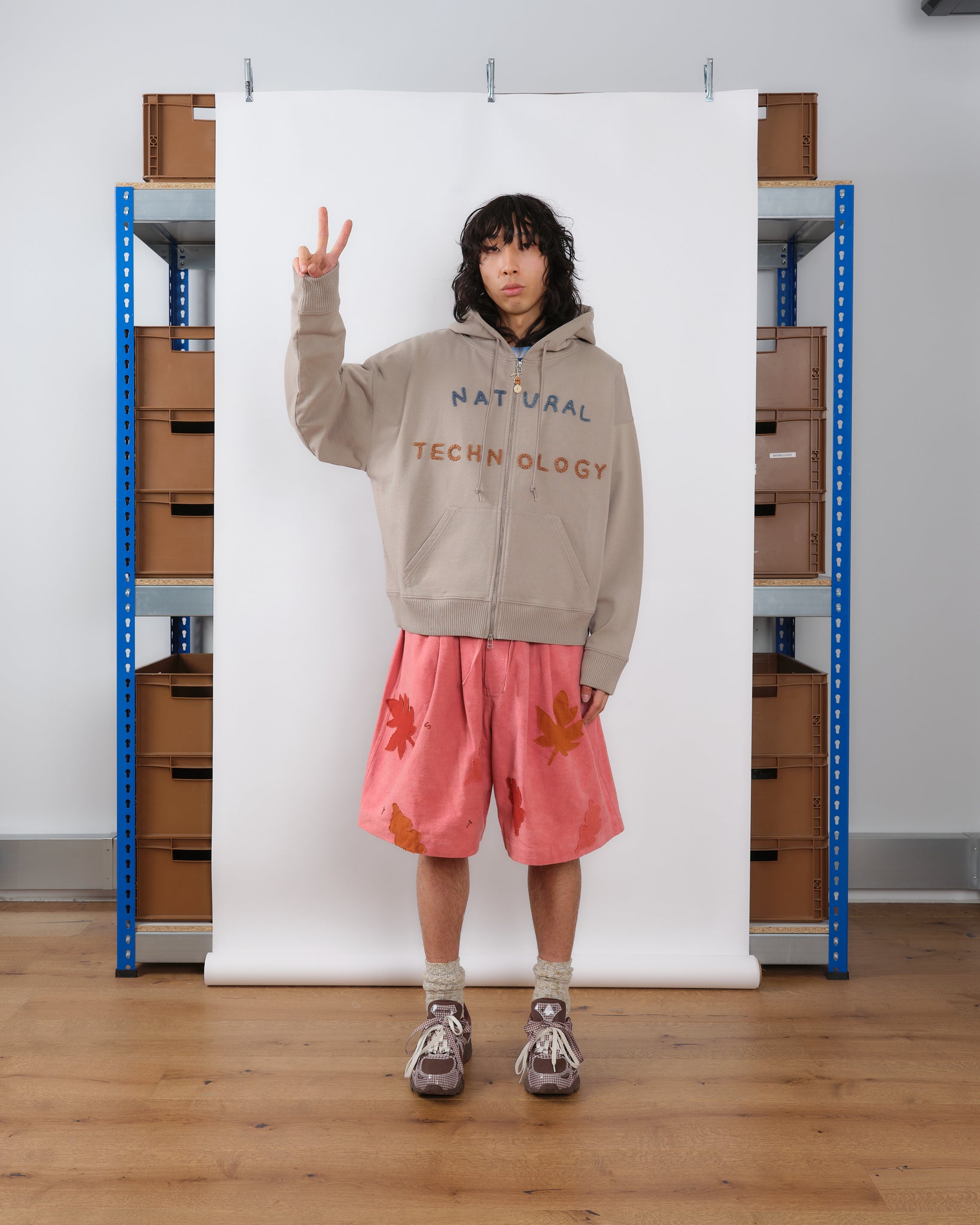 Geo Zip Hoodie - Soft Grey