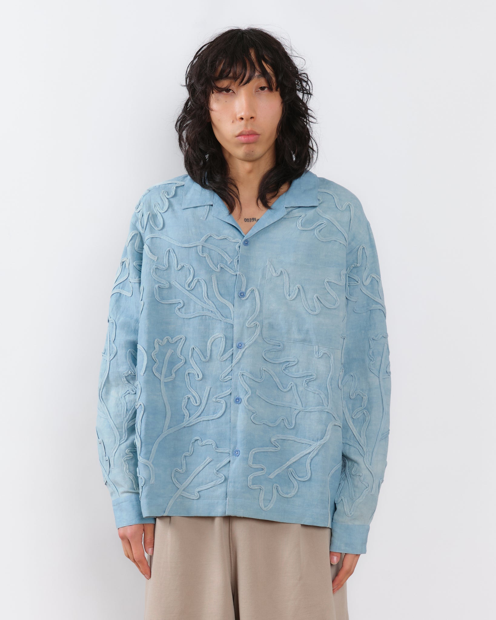 Greetings Shirt LS - Blue Leaf Ribbon
