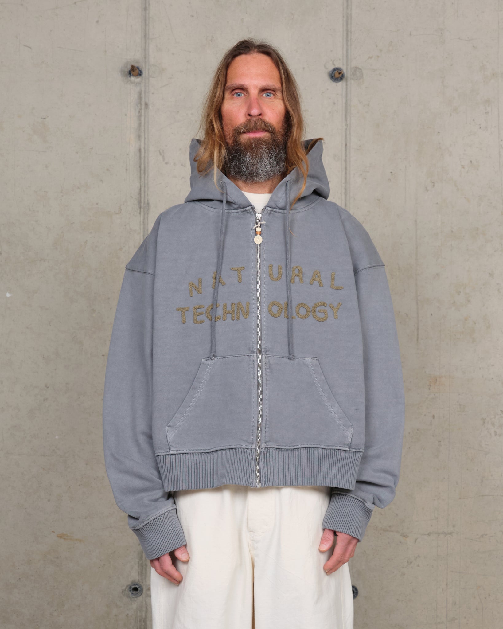 Geo Zip Hoodie - Washed Grey