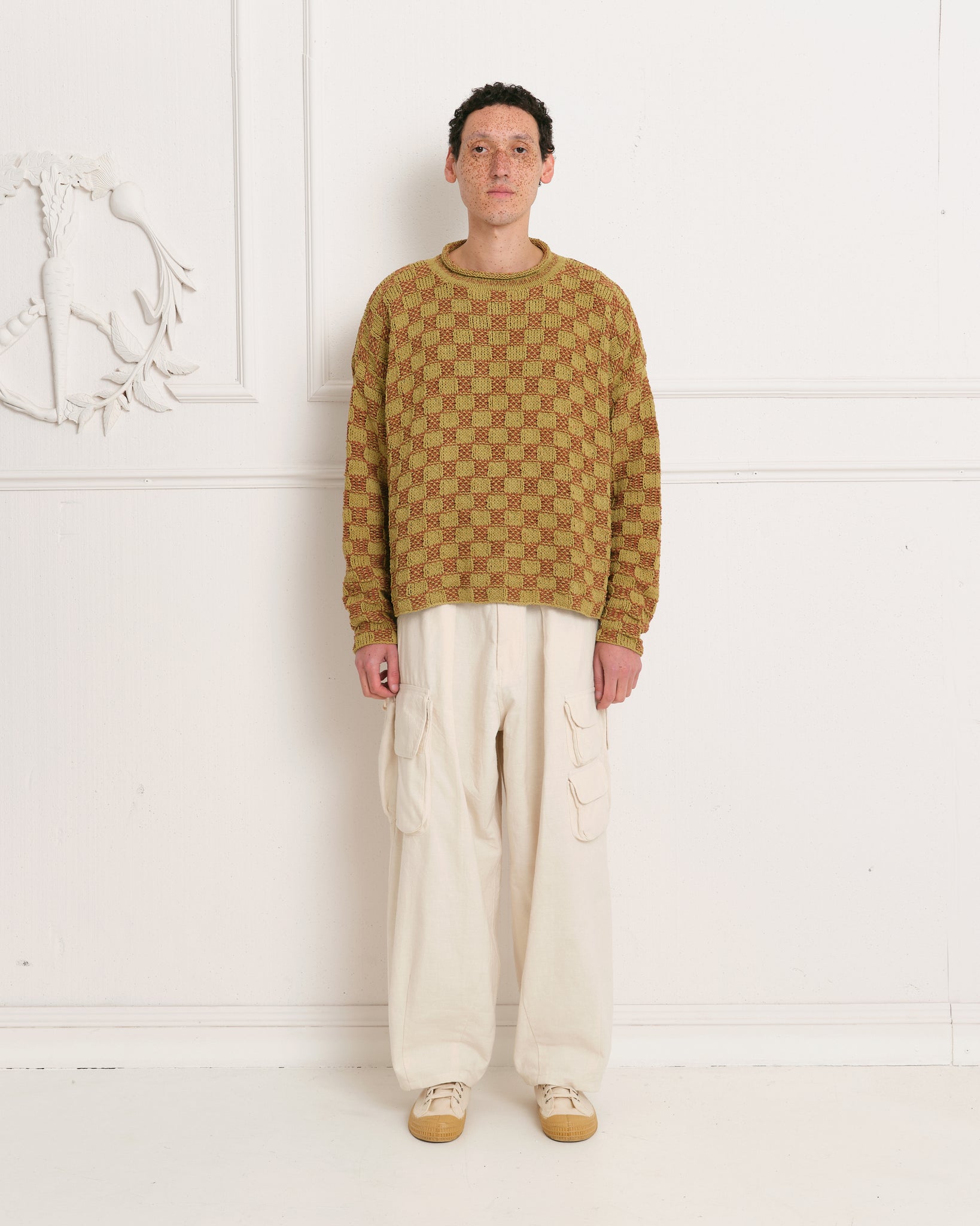 Twinsun Knit Rollneck - Olive Checker