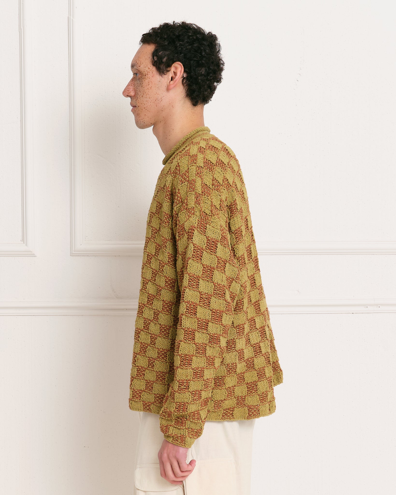 Twinsun Knit Rollneck - Olive Checker